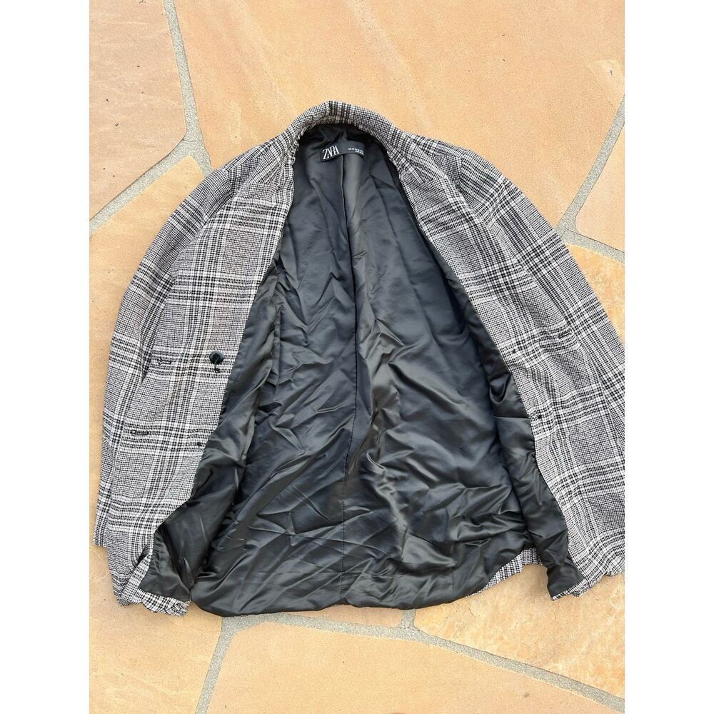 Zara Blazer Womens Size XS Black White Glen Plaid Double Button Oversized Long - Picture 3 of 4